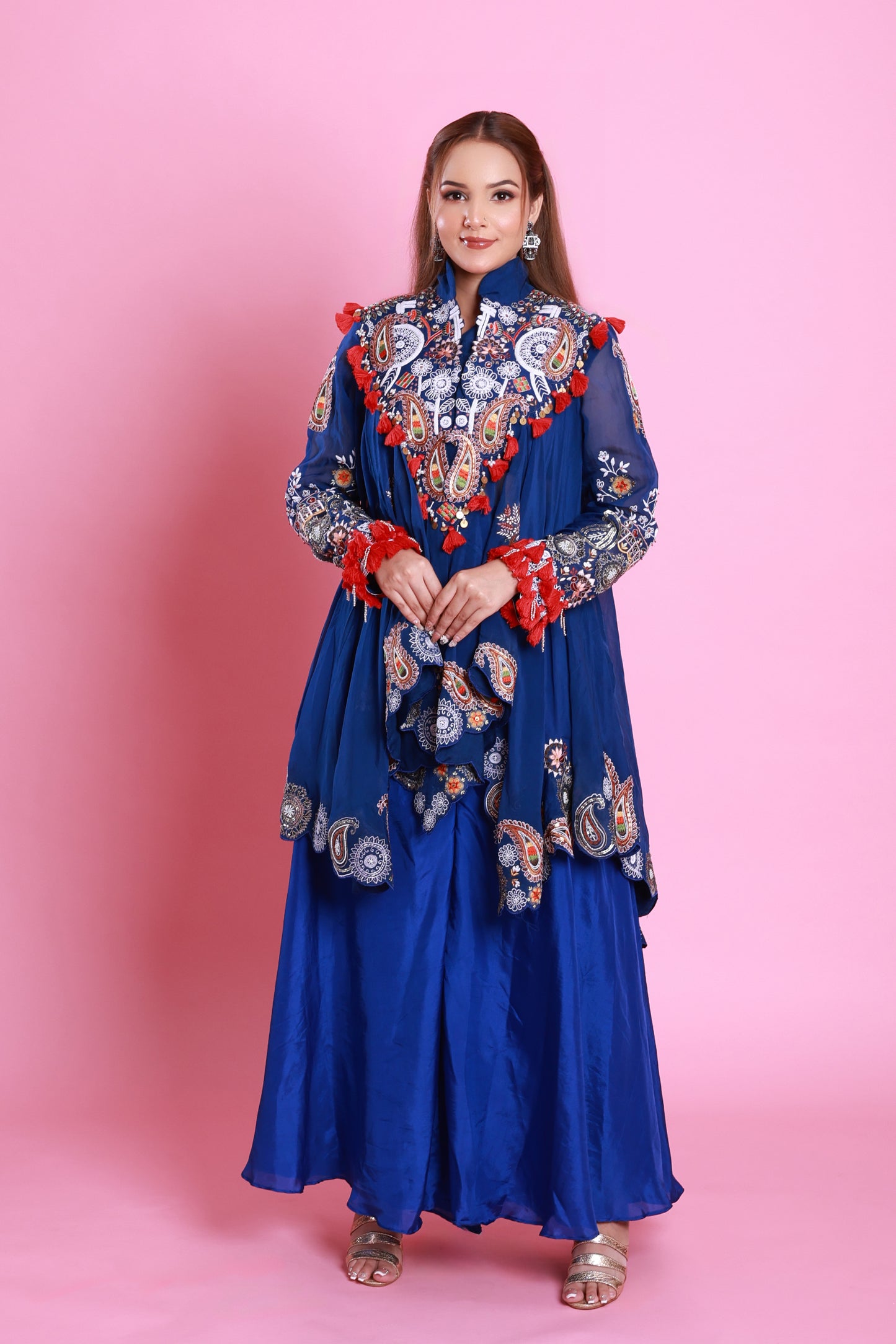 Royal Blue Embroidered Sharara Co-ord set