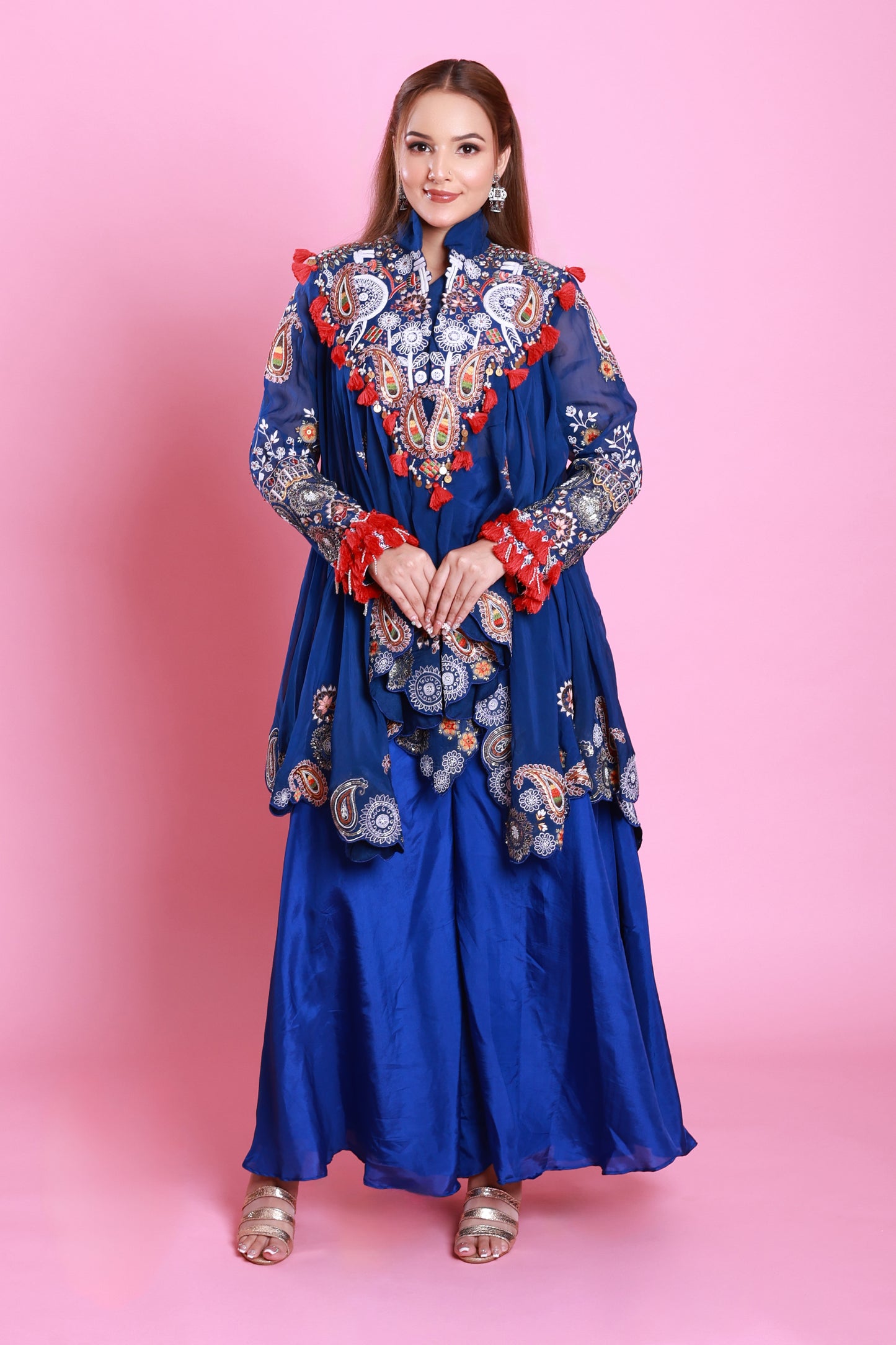 Royal Blue Embroidered Sharara Co-ord set