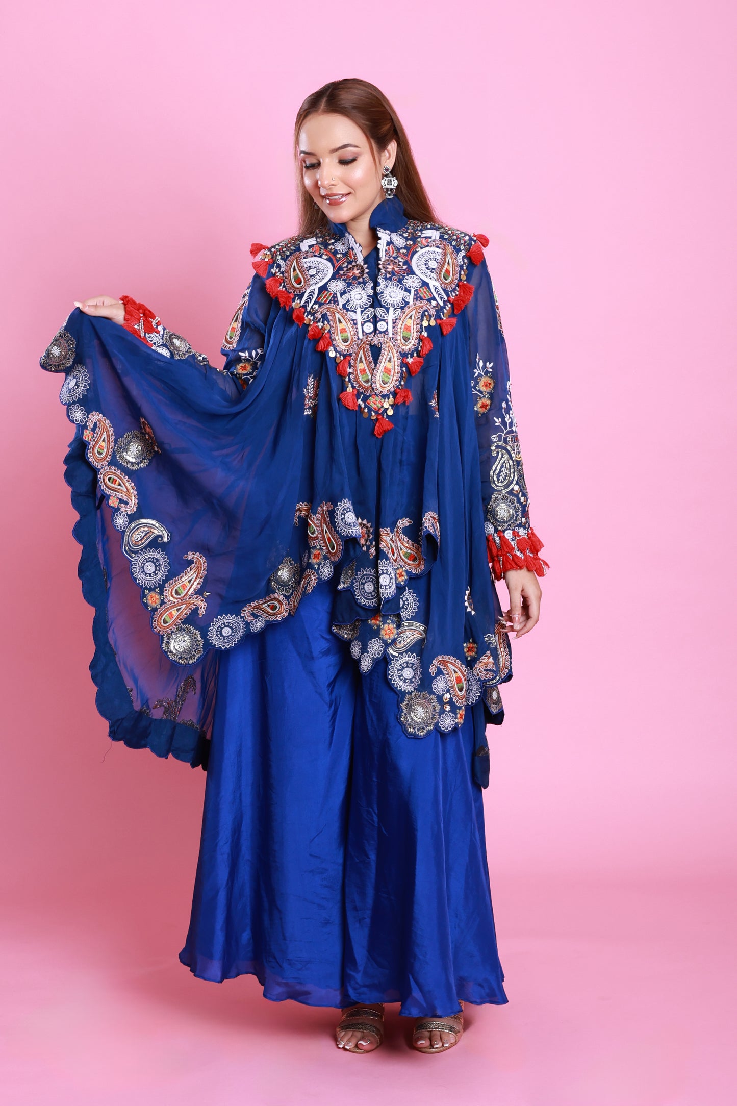 Royal Blue Embroidered Sharara Co-ord set