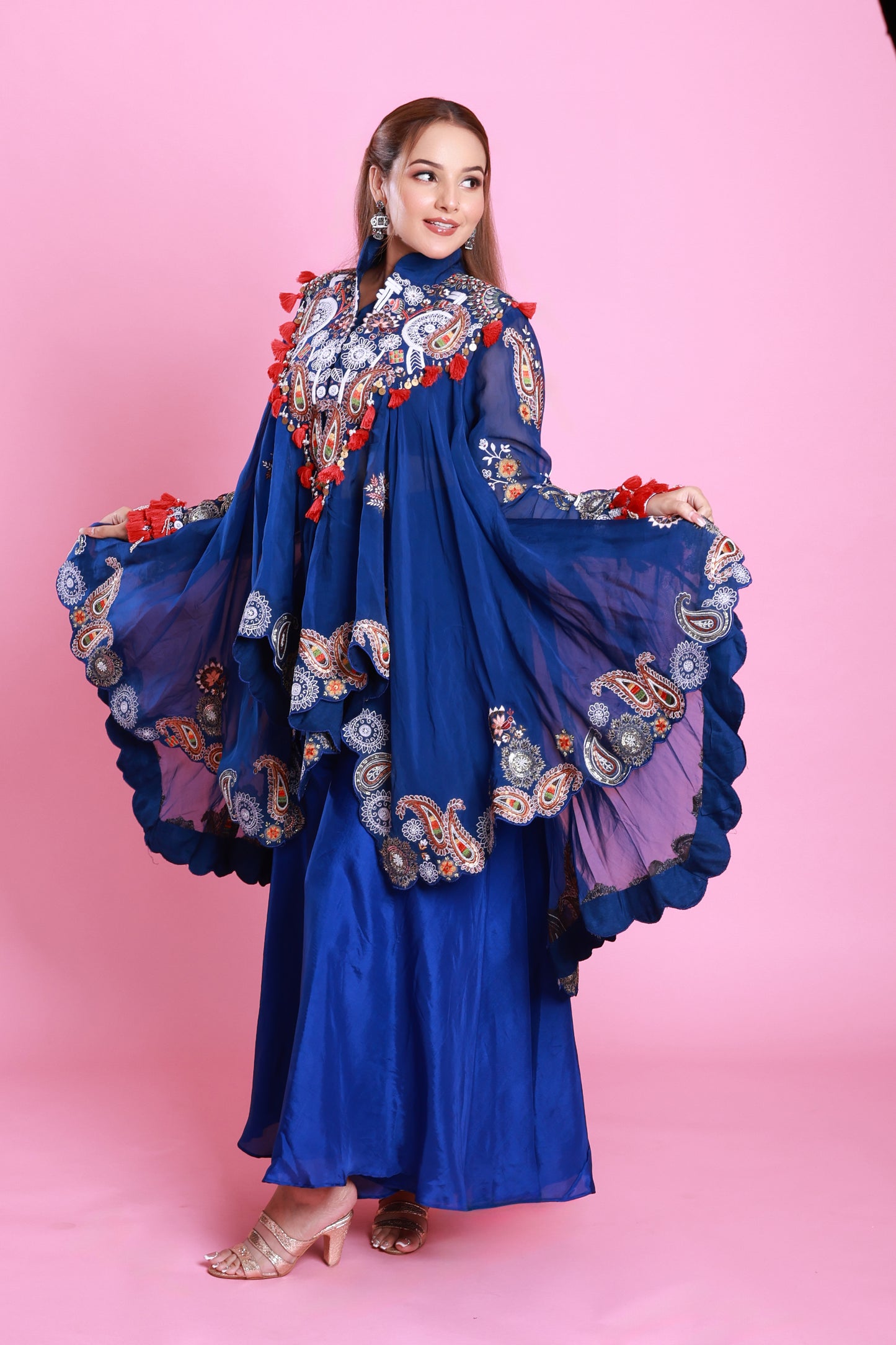 Royal Blue Embroidered Sharara Co-ord set