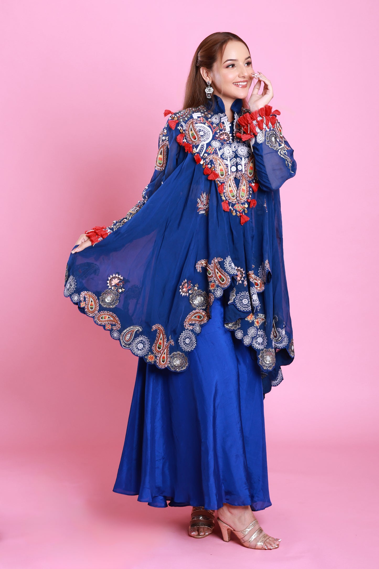 Royal Blue Embroidered Sharara Co-ord set