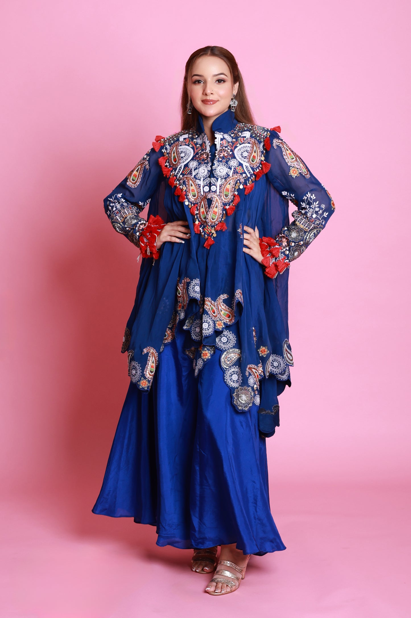 Royal Blue Embroidered Sharara Co-ord set