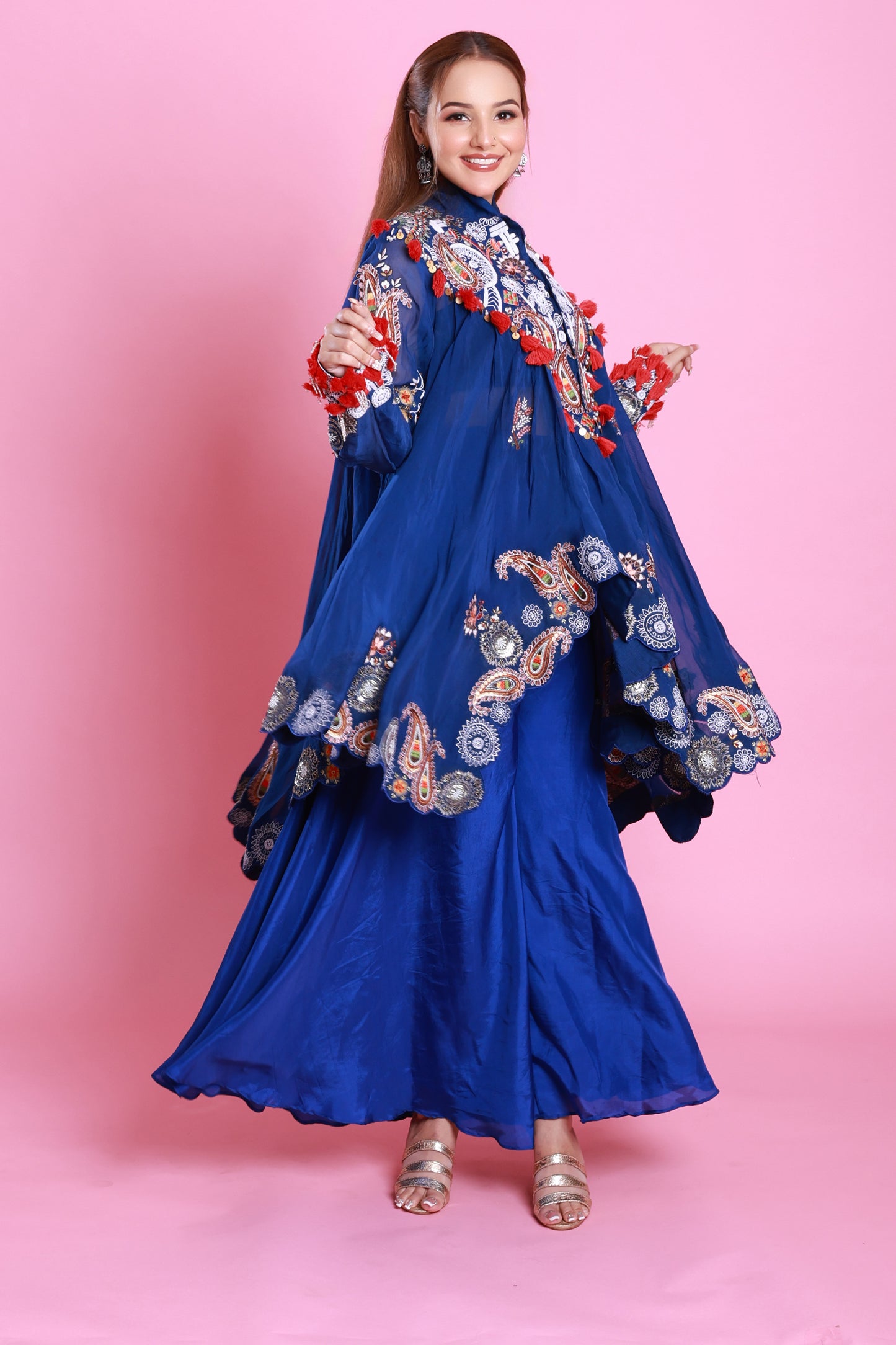 Royal Blue Embroidered Sharara Co-ord set