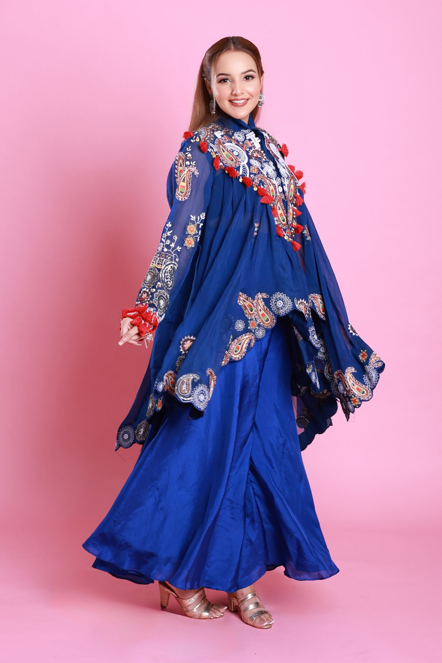 Royal Blue Embroidered Sharara Co-ord set