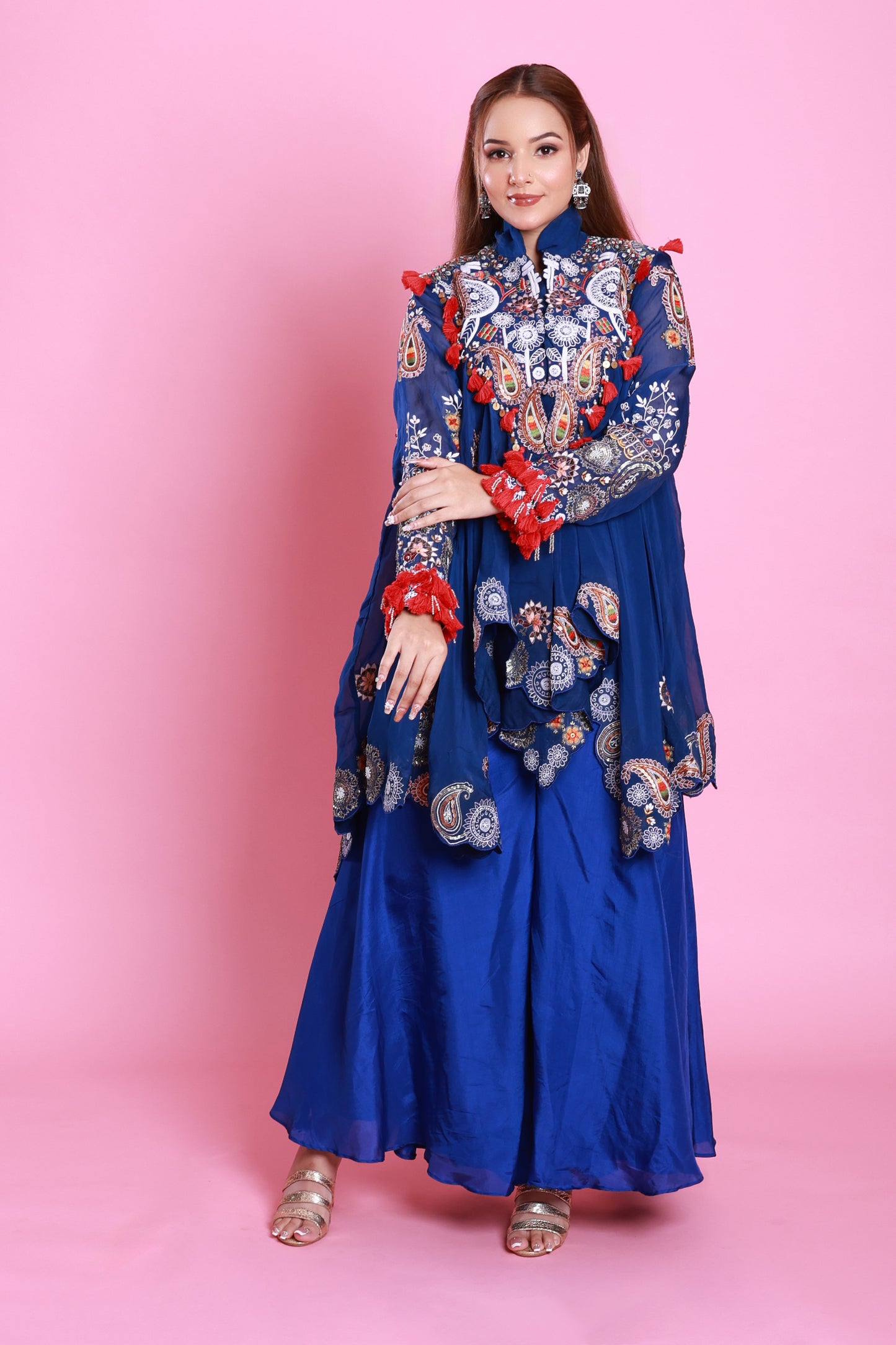 Royal Blue Embroidered Sharara Co-ord set