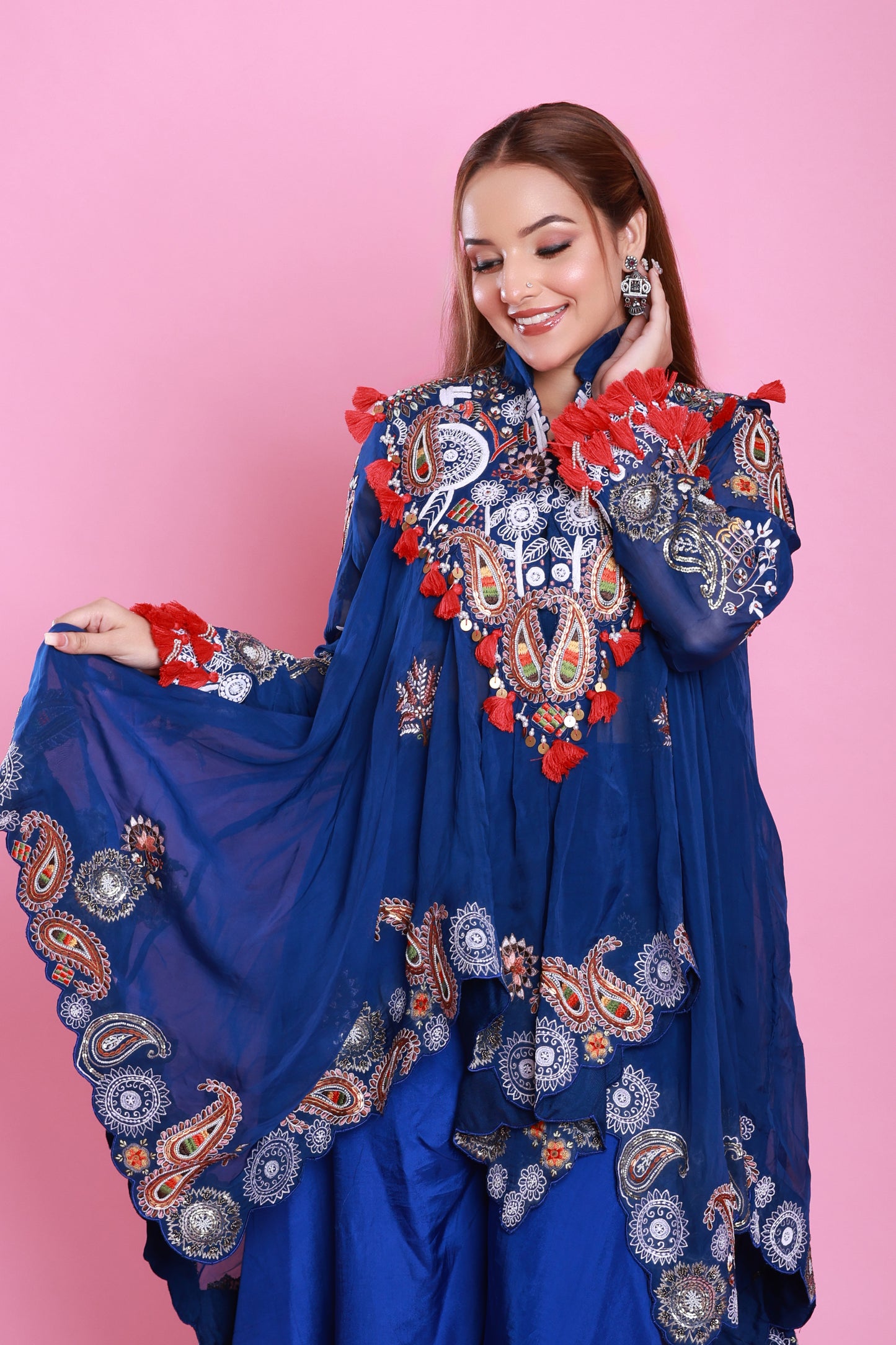 Royal Blue Embroidered Sharara Co-ord set