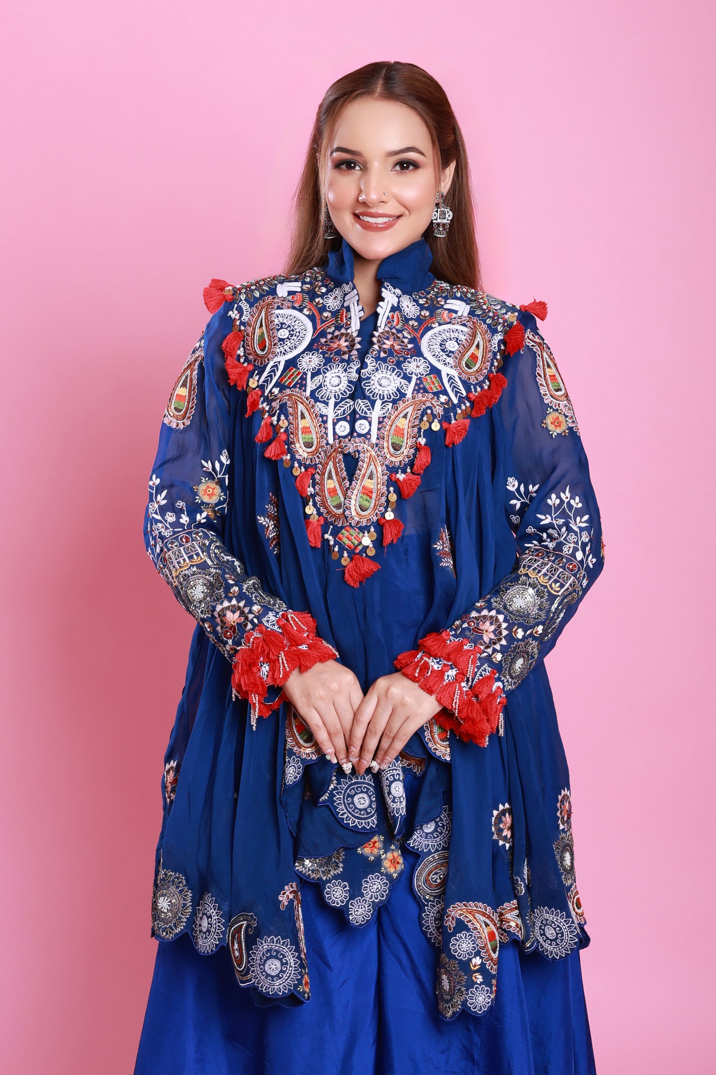 Royal Blue Embroidered Sharara Co-ord set