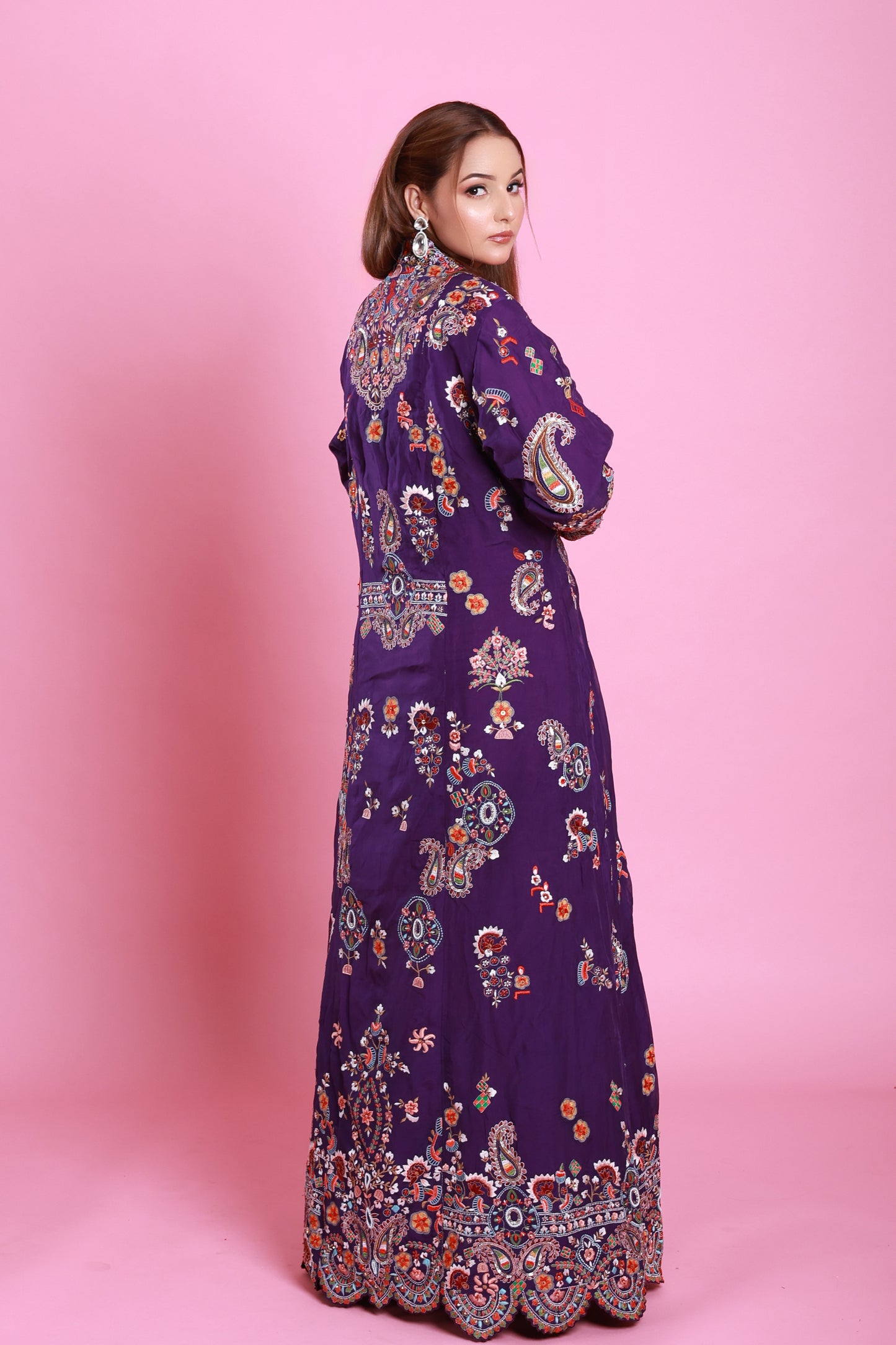 Purple Embroidered Jacket Set