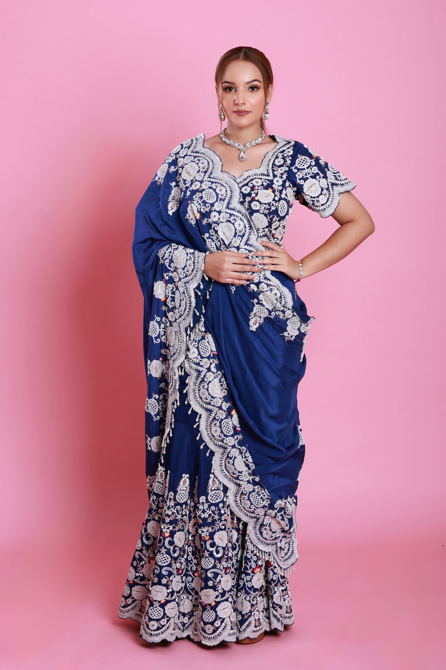 Royal Blue Embroidery Drape Sharara Set