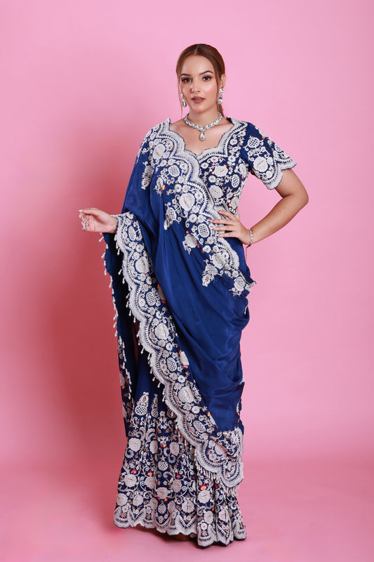 Royal Blue Embroidery Drape Sharara Set