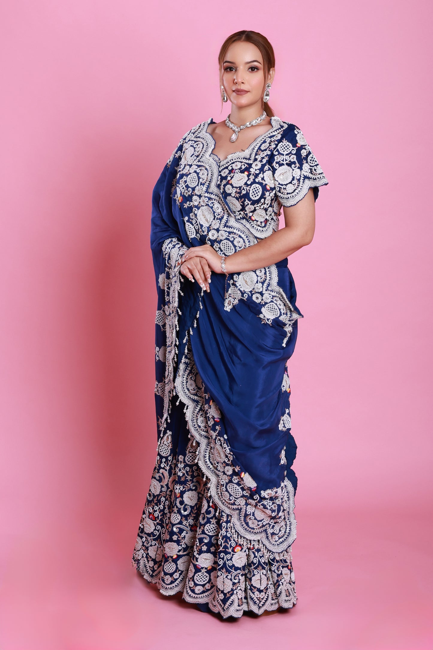 Royal Blue Embroidery Drape Sharara Set