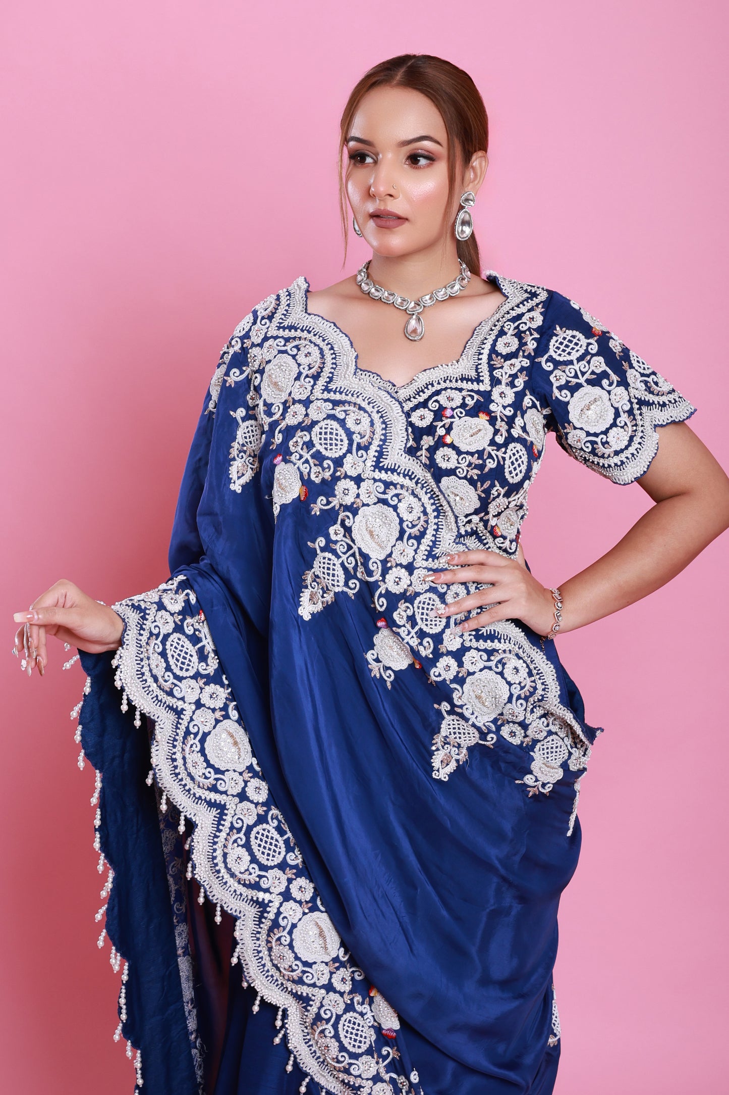 Royal Blue Embroidery Drape Sharara Set