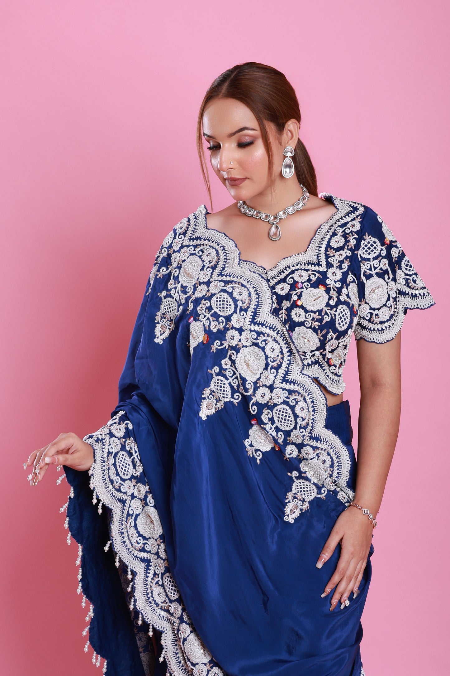 Royal Blue Embroidery Drape Sharara Set