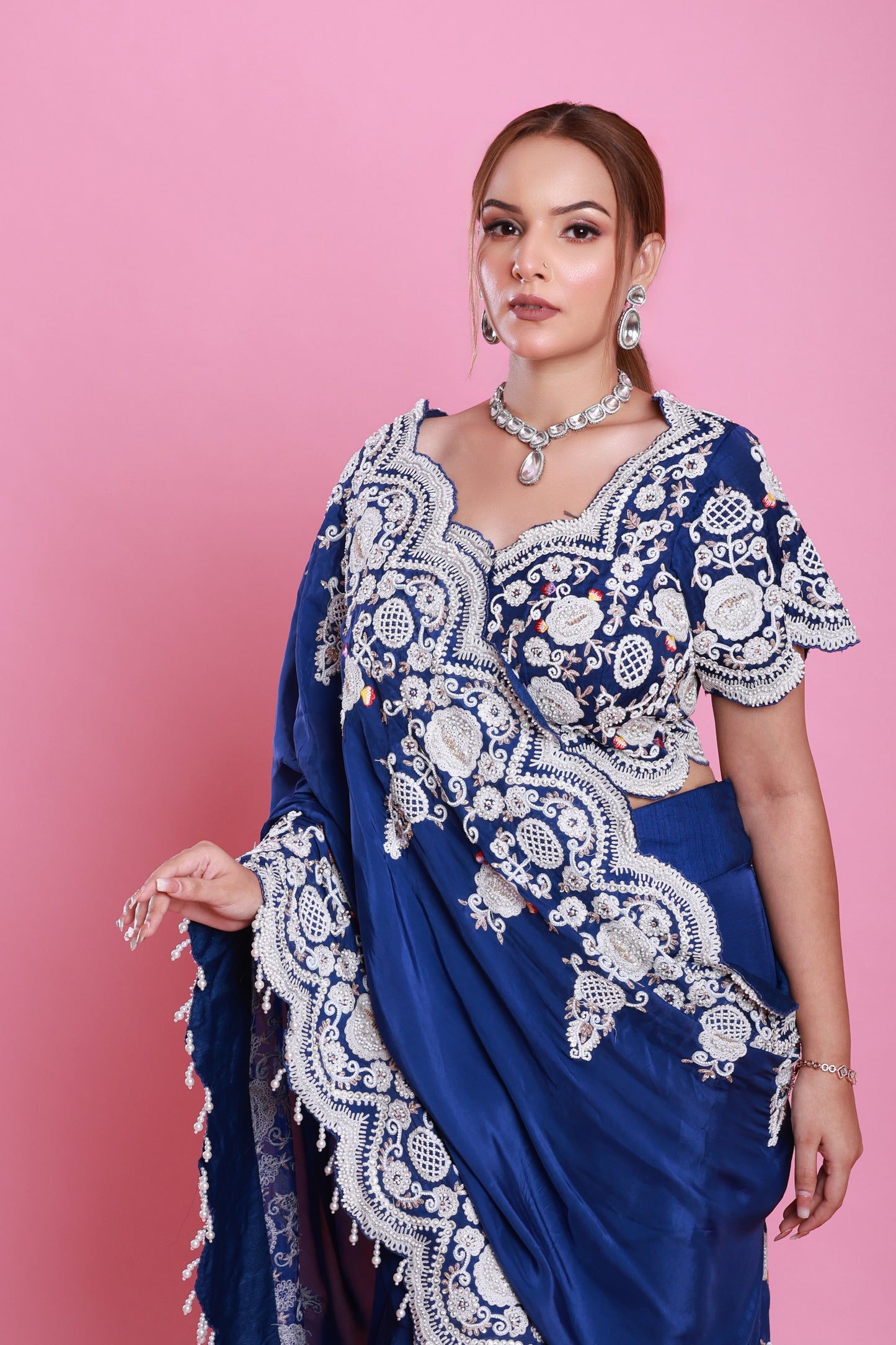 Royal Blue Embroidery Drape Sharara Set