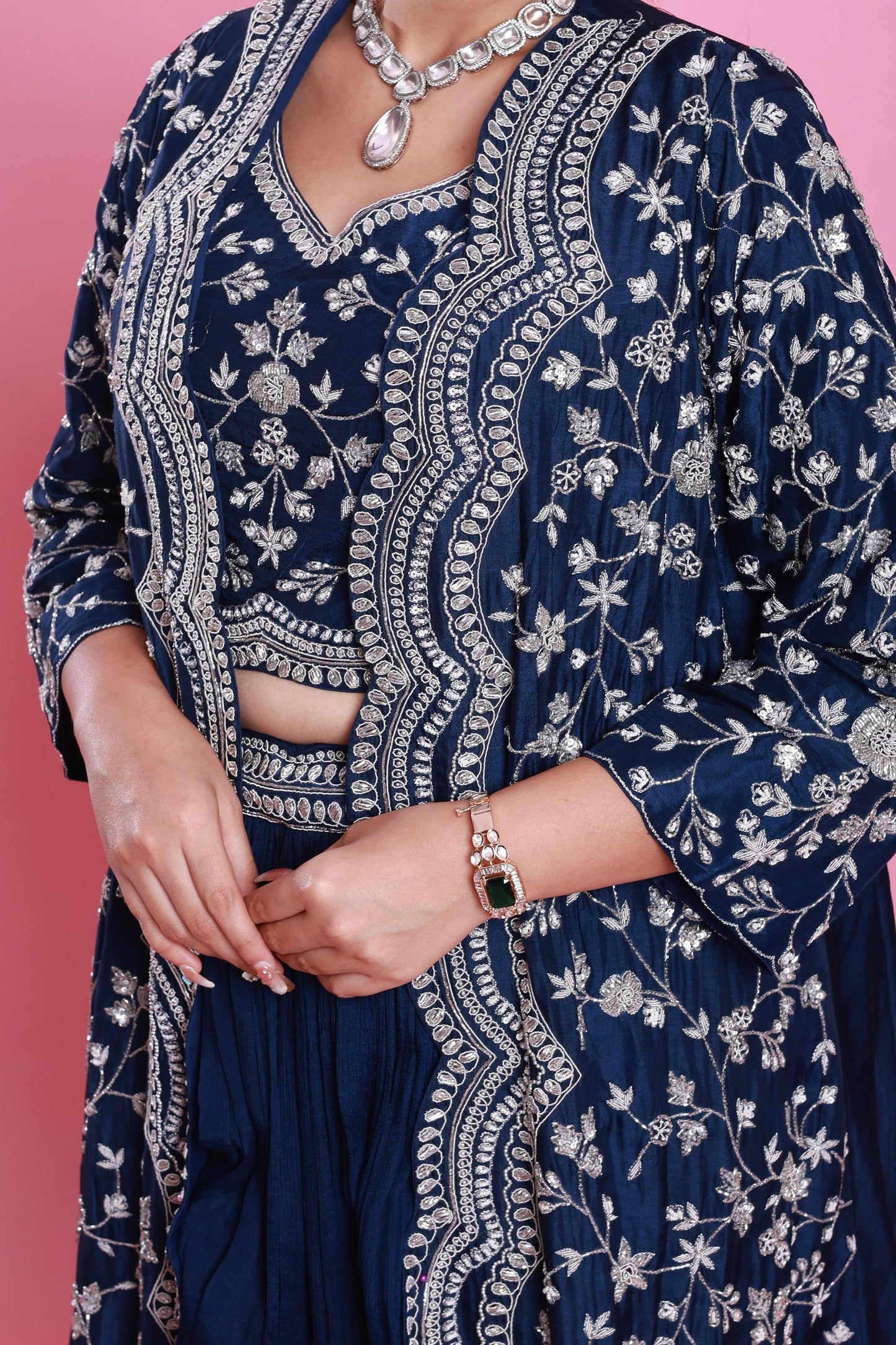 Navy Embroidery Jacket Set